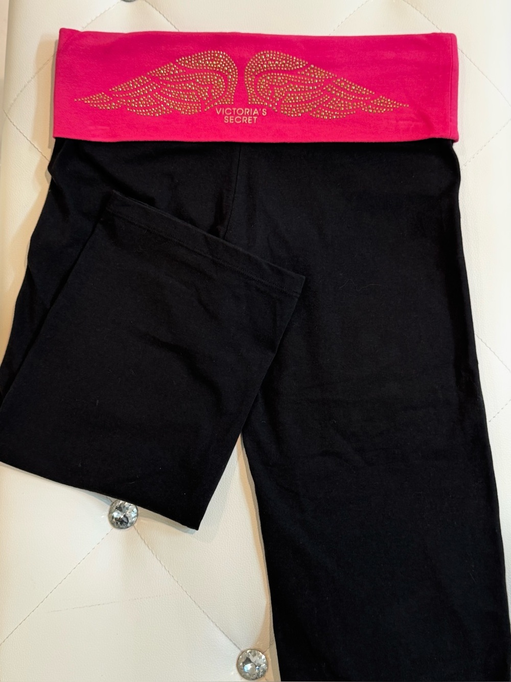 Victoria's Secret Yoga Capri Pants with Gold Rhinestone Wings - Small